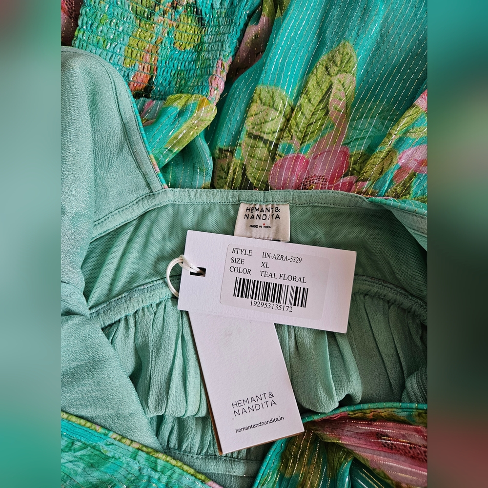Hemant & Nandita Teal Floral Mini Dress – NWT - Picture 5 of 5